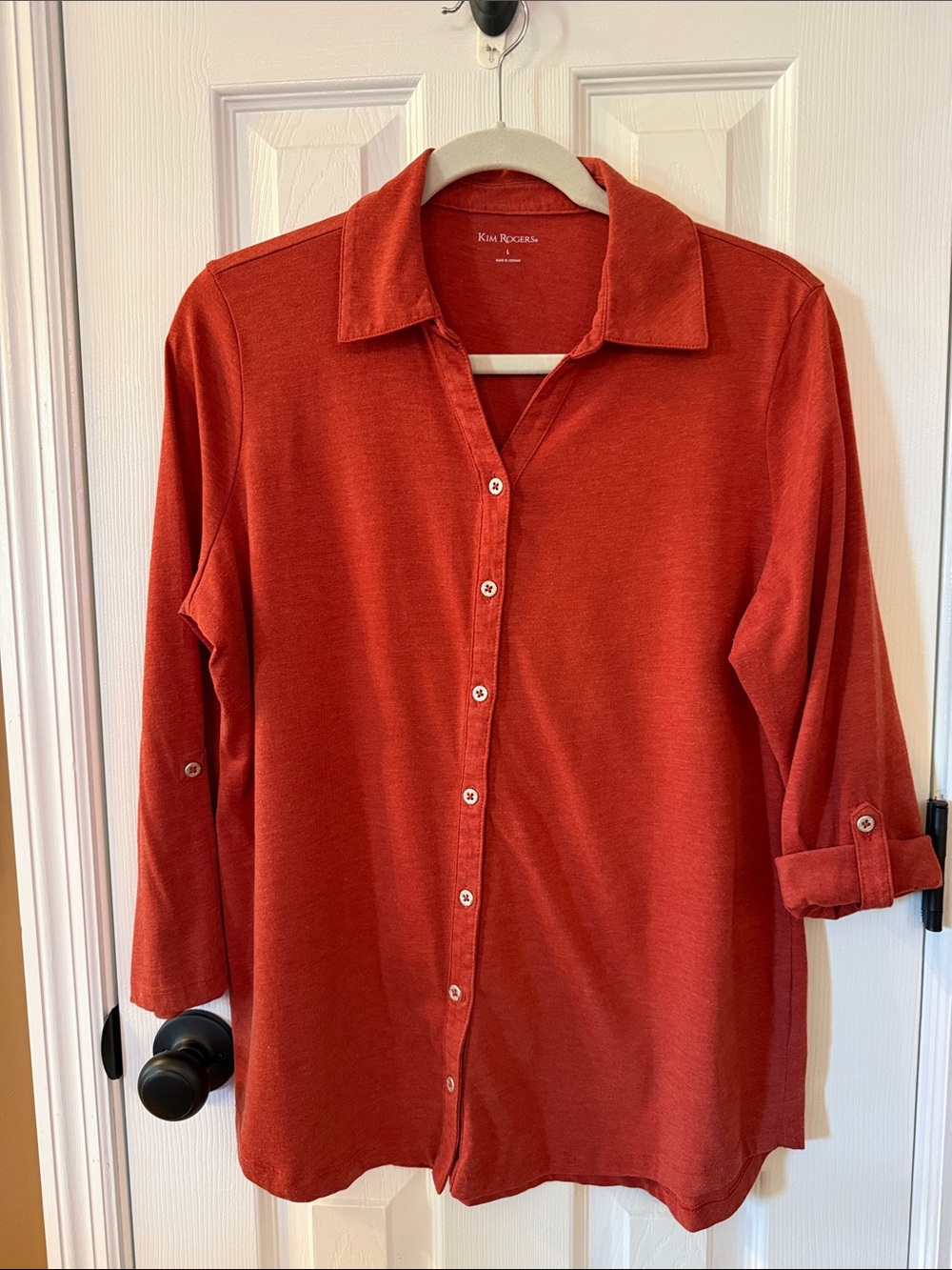 Kim Rogers Women's Burnt Orange Button-Down Knit Shirt